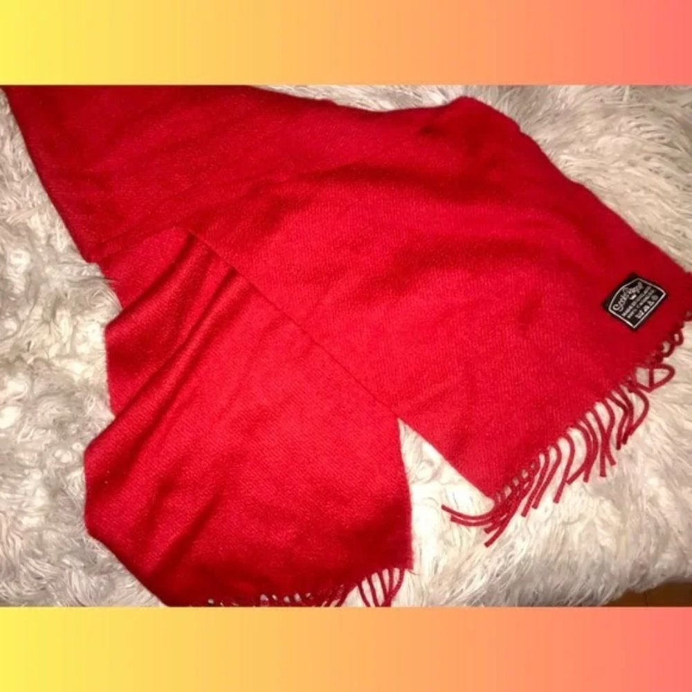 Vintage Scots Regal 100% Soft Cashmere Scarf in vibrant Red  MSRP $160